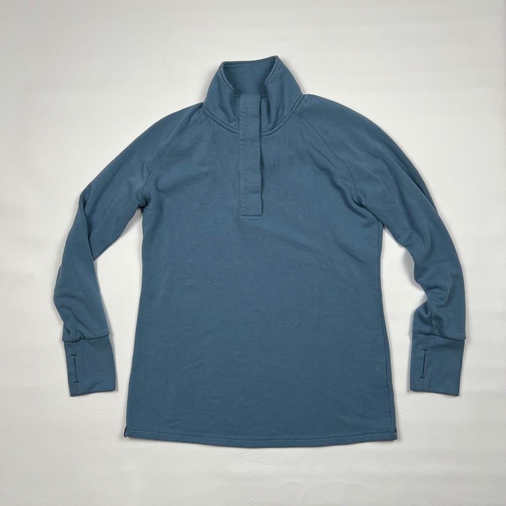 Free Fly Bamboo Snap Pullover Women's Medium Blue Fleece Thumbhole Activewear